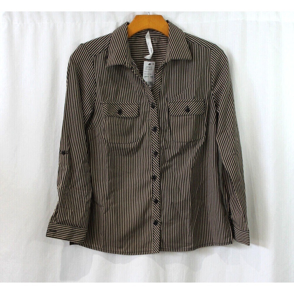 NWT NY Collection Womens Black and Tan Button Up Blouse PS